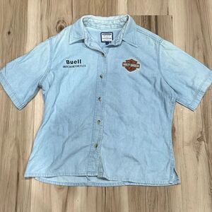 Harley Davidson Vintage Embroidered Naples Button Down Denim Shirt Women’s Large